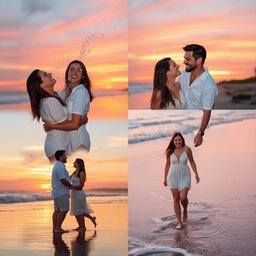 A beautiful couple enjoying a romantic sunset together on a beach