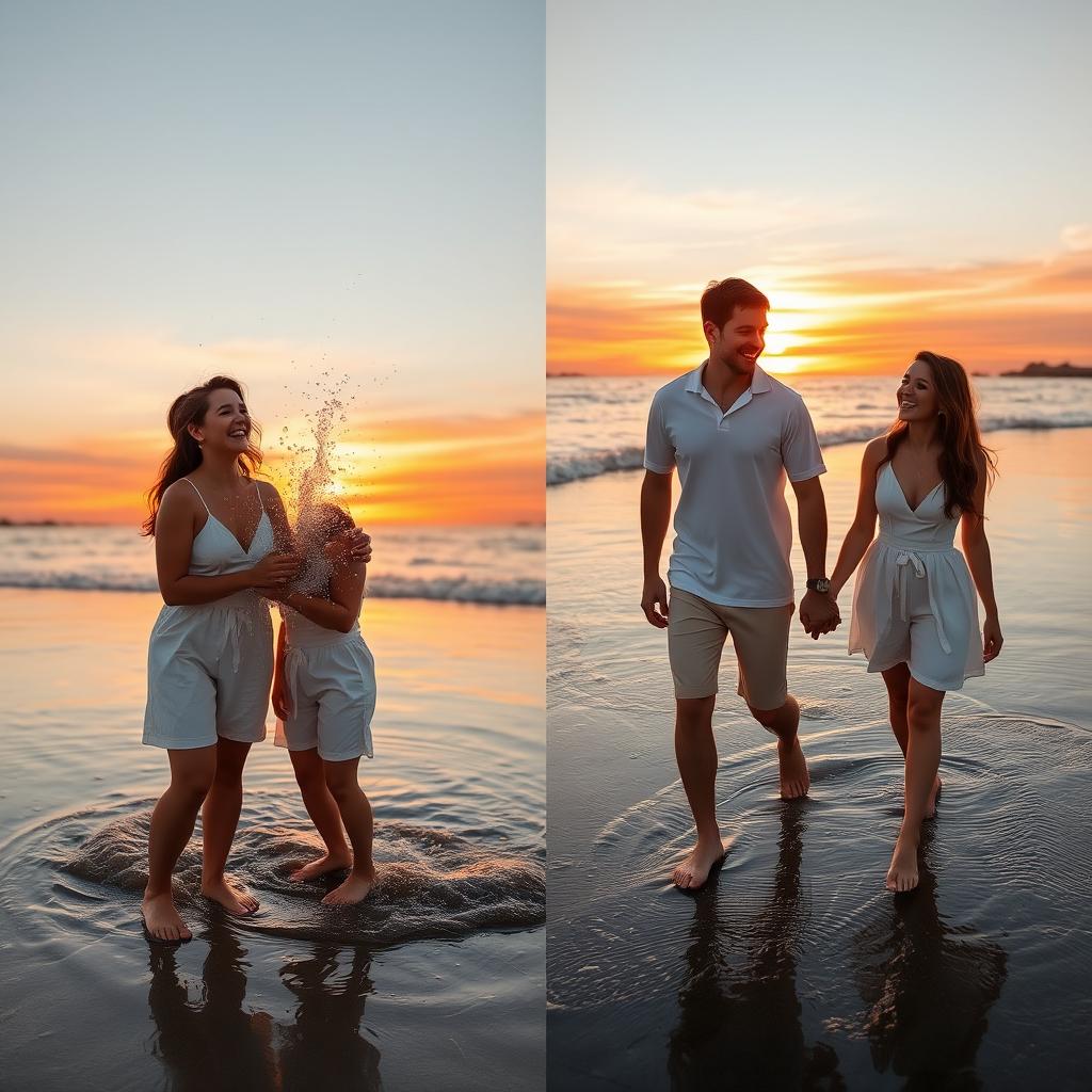 A beautiful couple enjoying a romantic sunset together on a beach