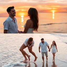 A beautiful couple enjoying a romantic sunset together on a beach