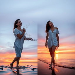 A beautiful couple enjoying a romantic sunset together on a beach