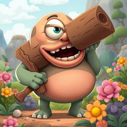 A comical, rotund Cyclops with a goofy expression, showcasing its large single eye squinted in a silly manner