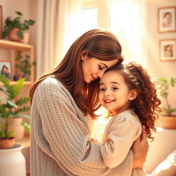 A tender moment between a mother and her daughter, portrayed in a warm and loving atmosphere