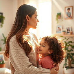 A tender moment between a mother and her daughter, portrayed in a warm and loving atmosphere
