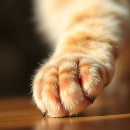 A close-up of a cat's paw, slightly more delicate and refined, showcasing a blend of traditional cat colors with hints of red