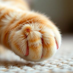 A close-up of a cat's paw, slightly more delicate and refined, showcasing a blend of traditional cat colors with hints of red