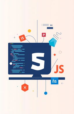 A visually appealing web development-themed illustration showcasing HTML, CSS, and JavaScript concepts