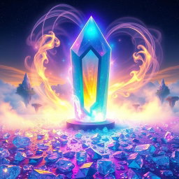 A mesmerizing scene featuring a magical crystal teleportation portal