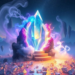 A mesmerizing scene featuring a magical crystal teleportation portal
