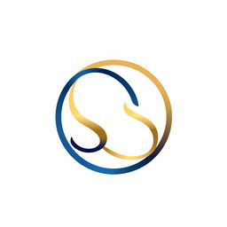 A sleek and modern logo design featuring a stylized letter 'S' intertwined with a circle, with a color palette of deep blue and gold