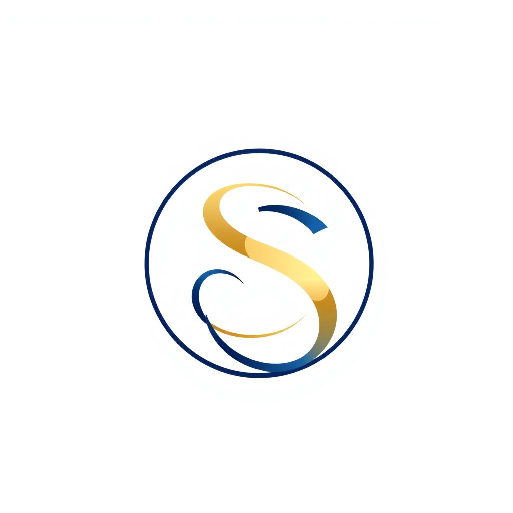 A sleek and modern logo design featuring a stylized letter 'S' intertwined with a circle, with a color palette of deep blue and gold
