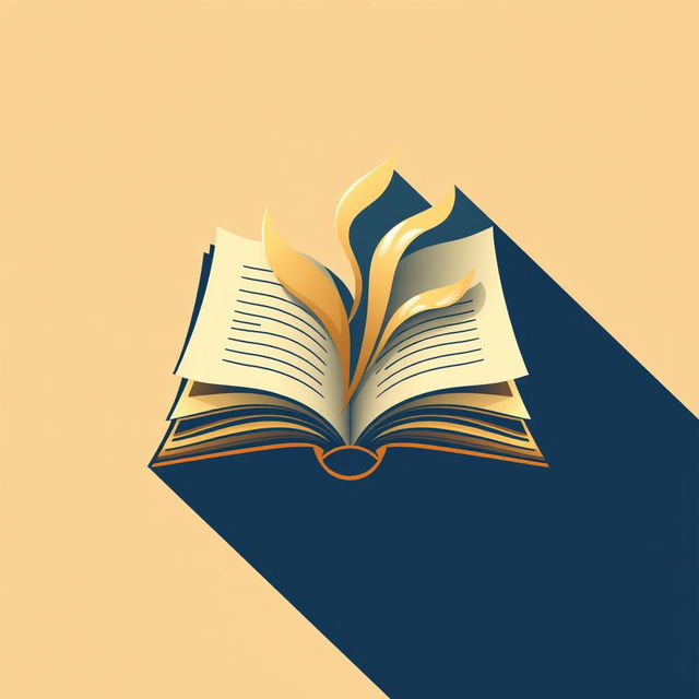 A beautifully designed logo for a book, featuring an open book icon with fluttering pages, set against a warm, inviting color palette of gold and deep blue