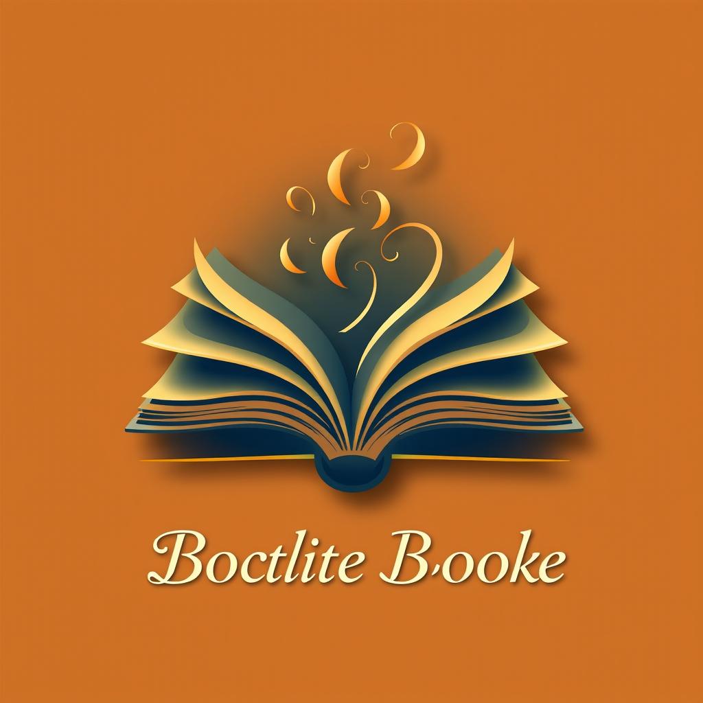 A beautifully designed logo for a book, featuring an open book icon with fluttering pages, set against a warm, inviting color palette of gold and deep blue