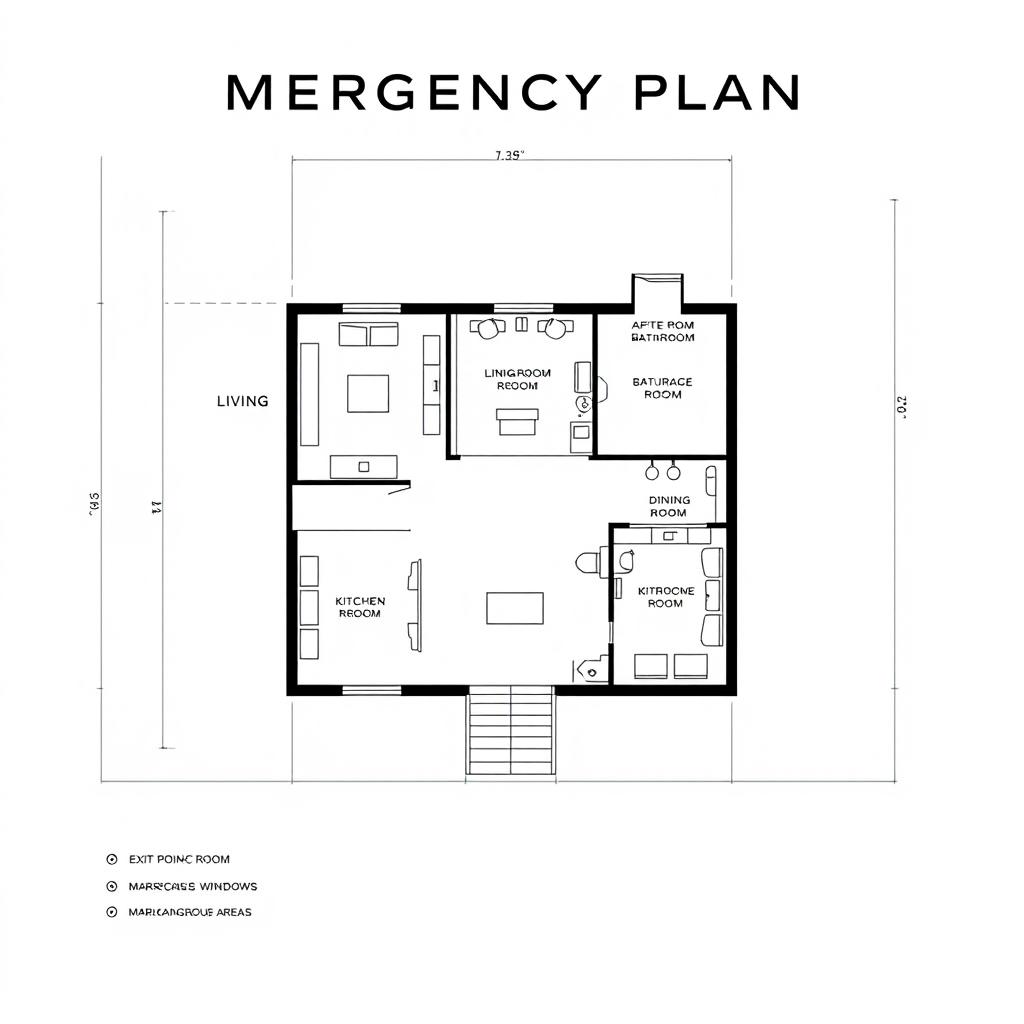 A house emergency plan designed like an architect's blueprint