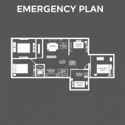 A house emergency plan designed like an architect's blueprint