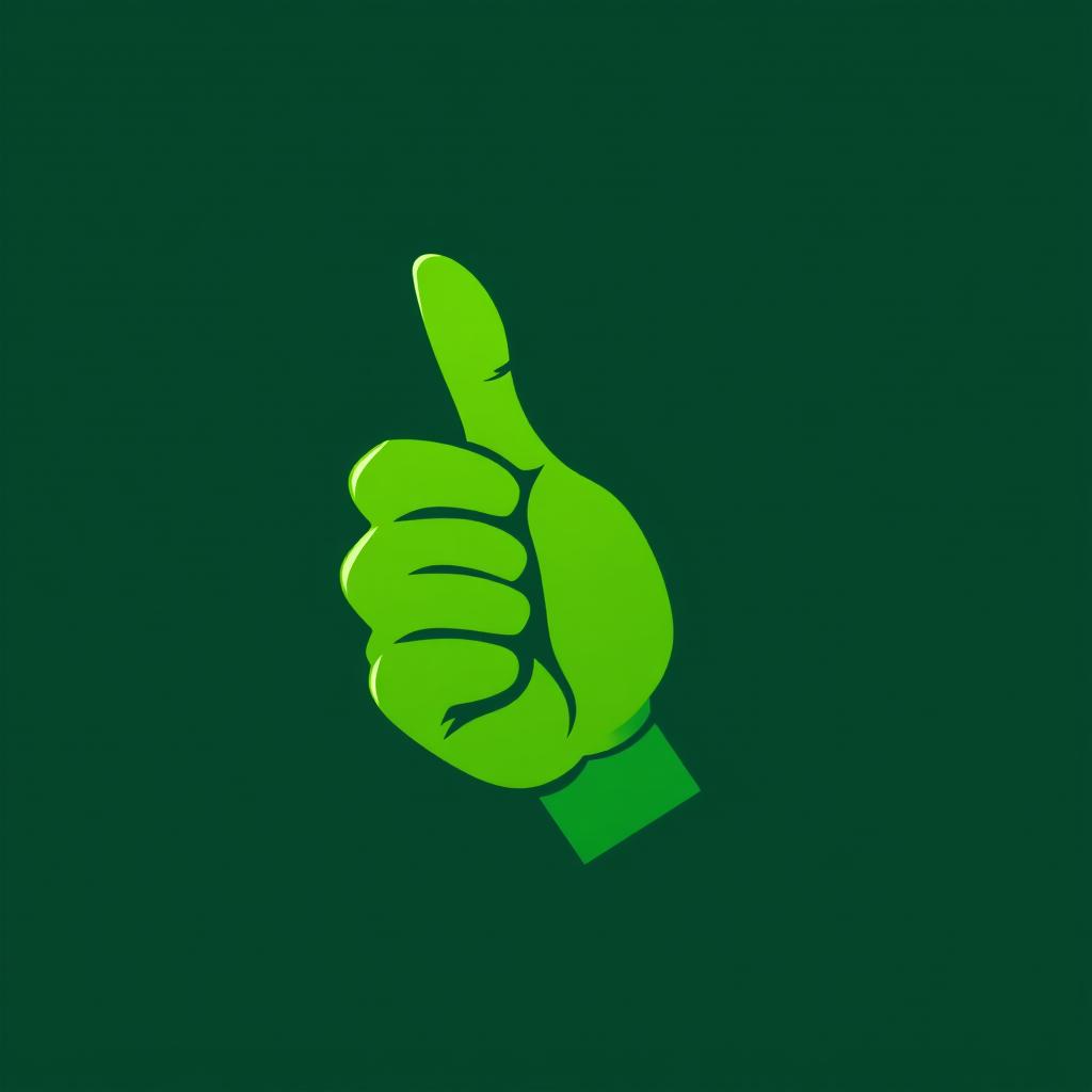 A stylized green hand with a thumb up gesture, designed in a logo style