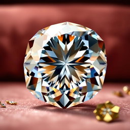 A stunning and extravagant close-up image of a diamond that exhibits a brilliant cut, showcasing its clarity, sparkle, and multifaceted brilliance