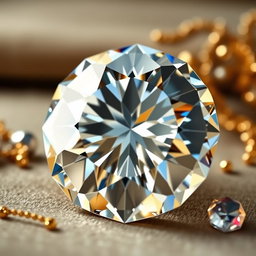 A stunning and extravagant close-up image of a diamond that exhibits a brilliant cut, showcasing its clarity, sparkle, and multifaceted brilliance