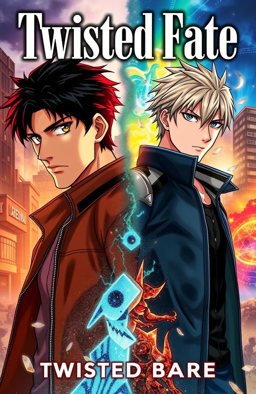 A captivating book cover for "Twisted Fate" featuring two men