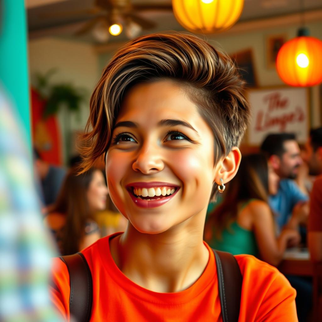 A smiling face engaged in conversation, radiating joy and warmth