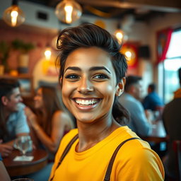 A smiling face engaged in conversation, radiating joy and warmth