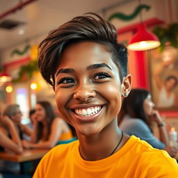 A smiling face engaged in conversation, radiating joy and warmth