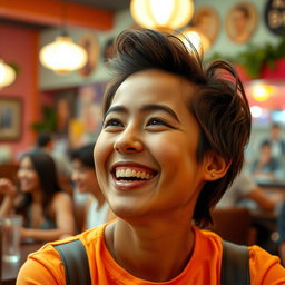 A smiling face engaged in conversation, radiating joy and warmth