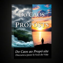 A captivating book cover design titled 'Do Caos ao Propósito: Descubra a Paz no Fluxo da Vida'