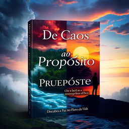A captivating book cover design titled 'Do Caos ao Propósito: Descubra a Paz no Fluxo da Vida'