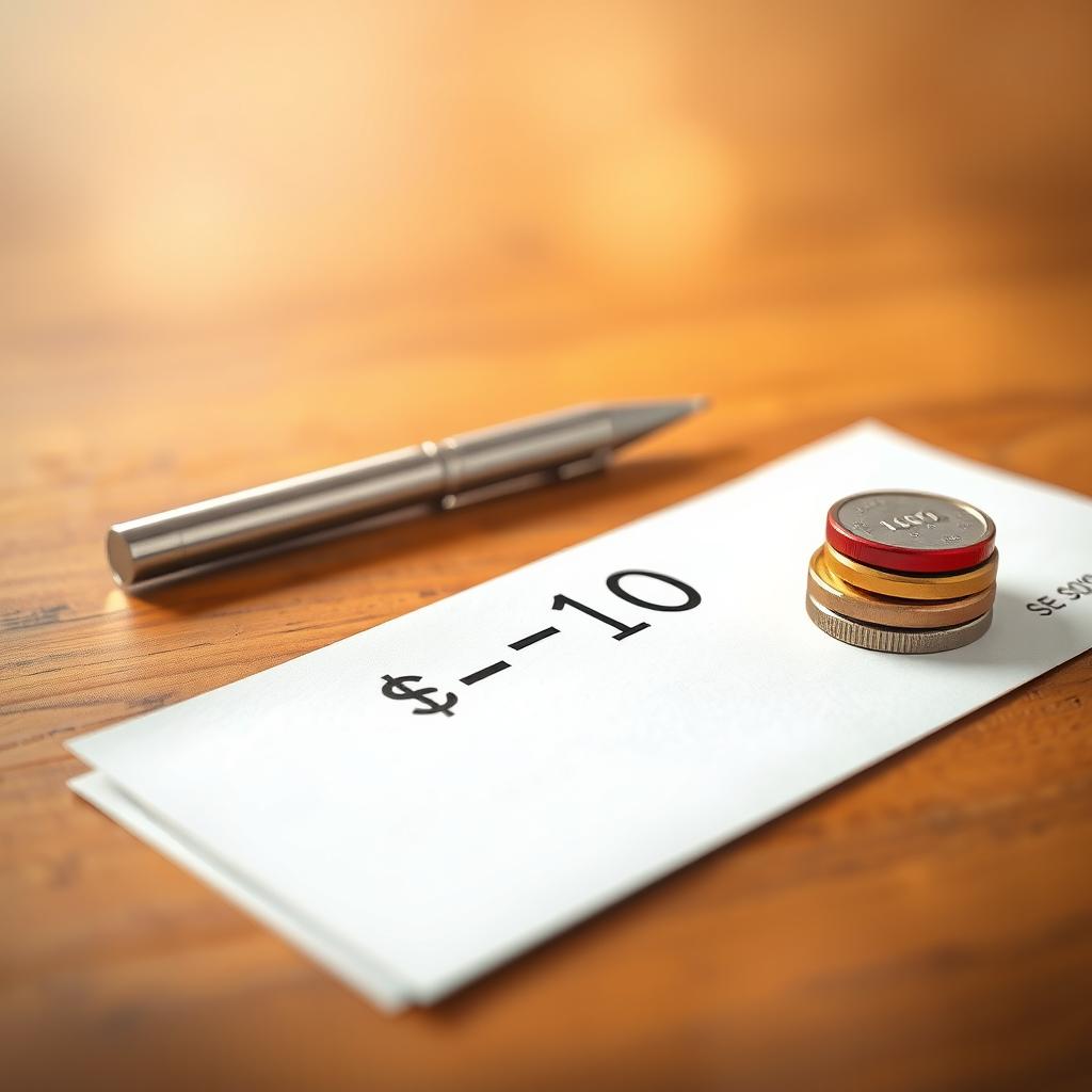 An artistic rendering of a bank deposit slip, prominently featuring the text indicating a deposit of negative ten dollars (-10) in bold letters