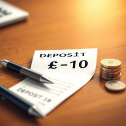 An artistic rendering of a bank deposit slip, prominently featuring the text indicating a deposit of negative ten dollars (-10) in bold letters