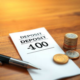 An artistic rendering of a bank deposit slip, prominently featuring the text indicating a deposit of negative ten dollars (-10) in bold letters