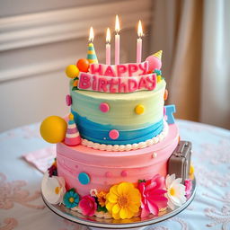 A beautifully designed birthday cake that also incorporates a farewell theme