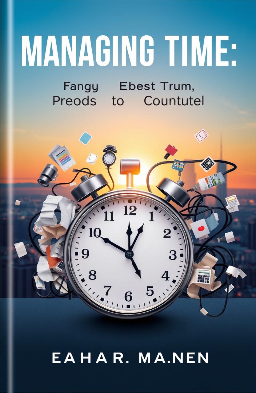 A visually captivating book cover design titled 'Managing Time: From Chaos to Control'