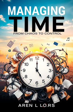 A visually captivating book cover design titled 'Managing Time: From Chaos to Control'