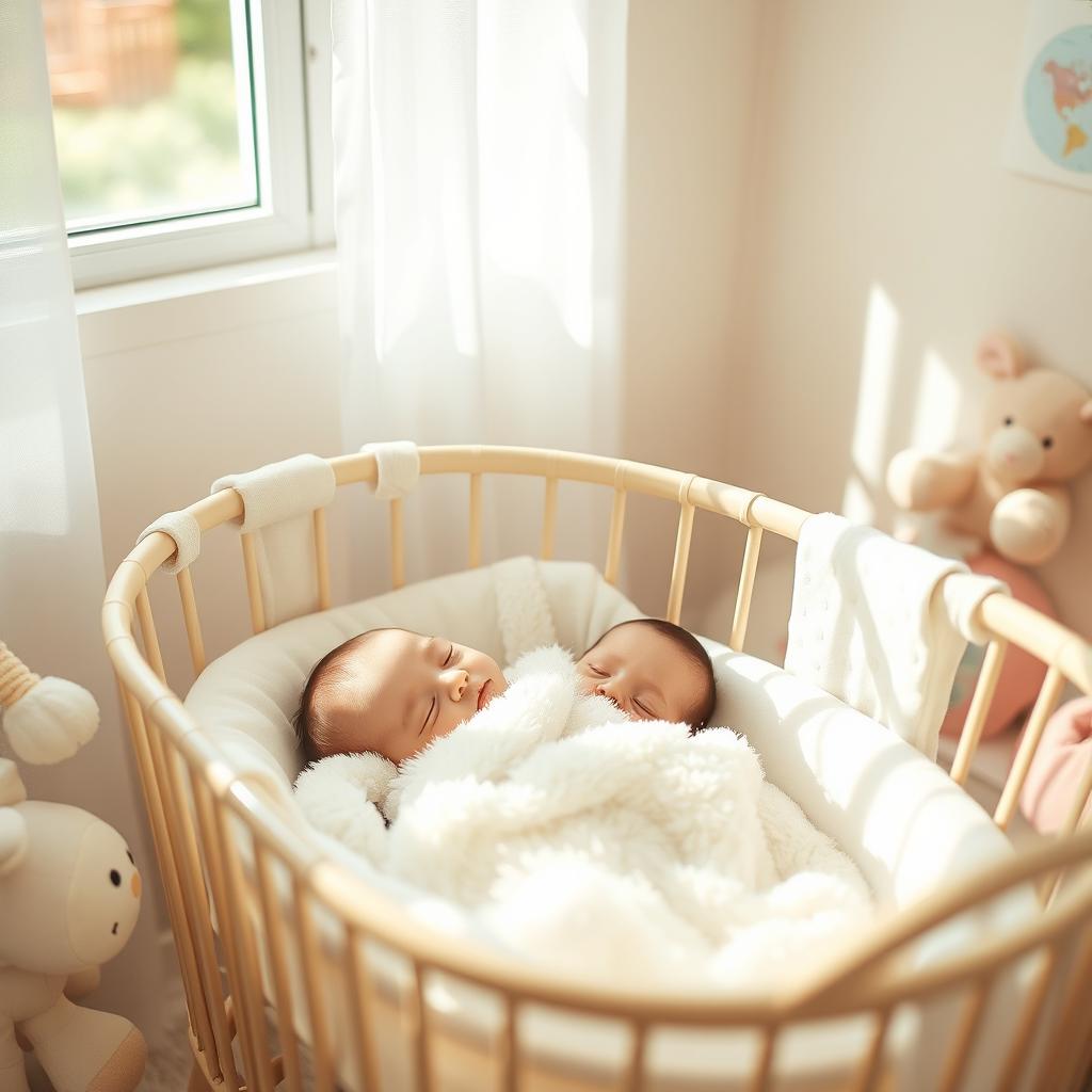 A serene scene featuring a newborn baby peacefully sleeping in a cozy bassinet