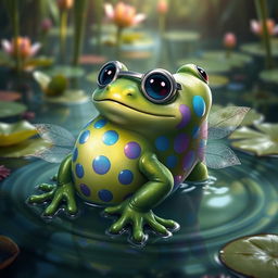 A slaad toadpole, a fantastical, creature resembling a hybrid of a colorful toad and a tadpole