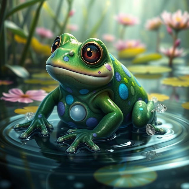 A slaad toadpole, a fantastical, creature resembling a hybrid of a colorful toad and a tadpole