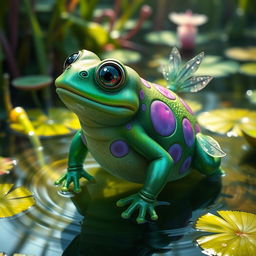 A slaad toadpole, a fantastical, creature resembling a hybrid of a colorful toad and a tadpole