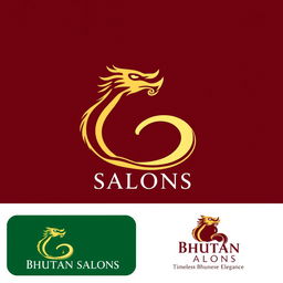 A logo design concept for 'Bhutan Salons', featuring a minimalistic outline of a Druk (Thunder Dragon) that symbolizes Bhutan’s rich identity