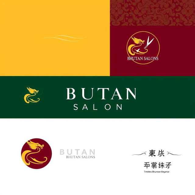 A logo design concept for 'Bhutan Salons', featuring a minimalistic outline of a Druk (Thunder Dragon) that symbolizes Bhutan’s rich identity