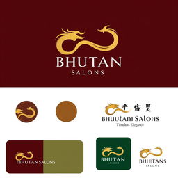 A logo design concept for 'Bhutan Salons', featuring a minimalistic outline of a Druk (Thunder Dragon) that symbolizes Bhutan’s rich identity