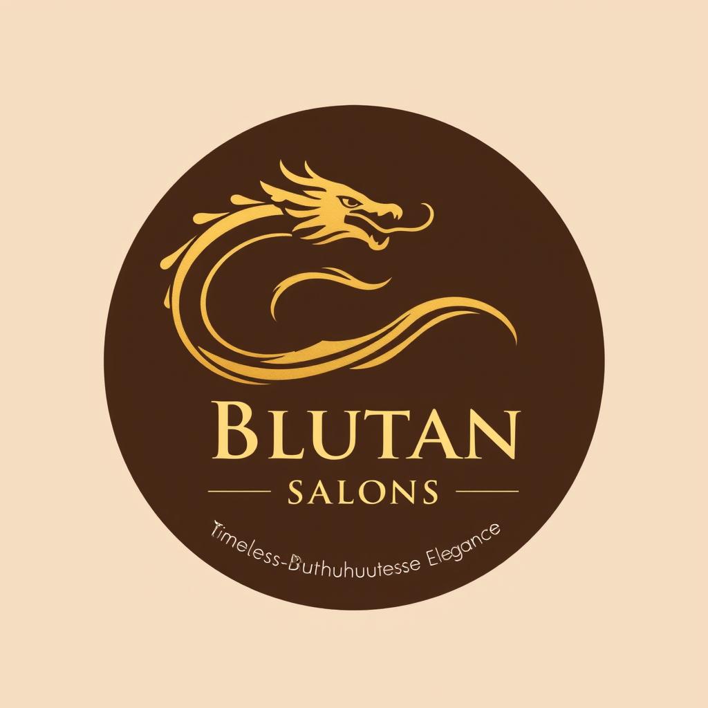 A logo design concept for 'Bhutan Salons', featuring a minimalistic outline of a Druk (Thunder Dragon) that embodies Bhutan's identity