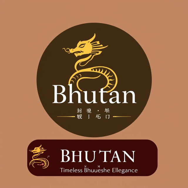 A logo design concept for 'Bhutan Salons', featuring a minimalistic outline of a Druk (Thunder Dragon) that embodies Bhutan's identity
