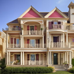 An elegant house being freshly painted, full of vibrant colors