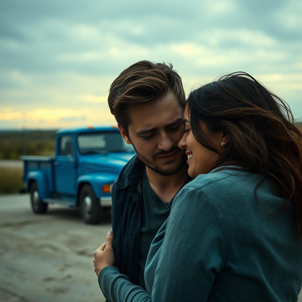 A dramatic scene featuring a couple expressing a mix of sadness and pleasure, set in an intimate and emotional atmosphere