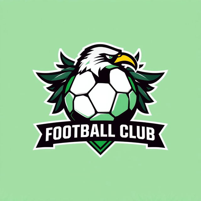 A dynamic and modern logo design for a football club, featuring a stylized football at the center, with sharp lines and bold colors like green and black