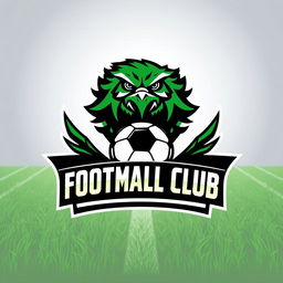 A dynamic and modern logo design for a football club, featuring a stylized football at the center, with sharp lines and bold colors like green and black