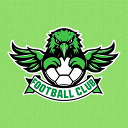 A dynamic and modern logo design for a football club, featuring a stylized football at the center, with sharp lines and bold colors like green and black