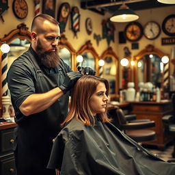 A barbershop scene featuring a professional barber expertly cutting hair
