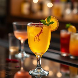 A beautifully styled cocktail featuring saffron as a prominent ingredient